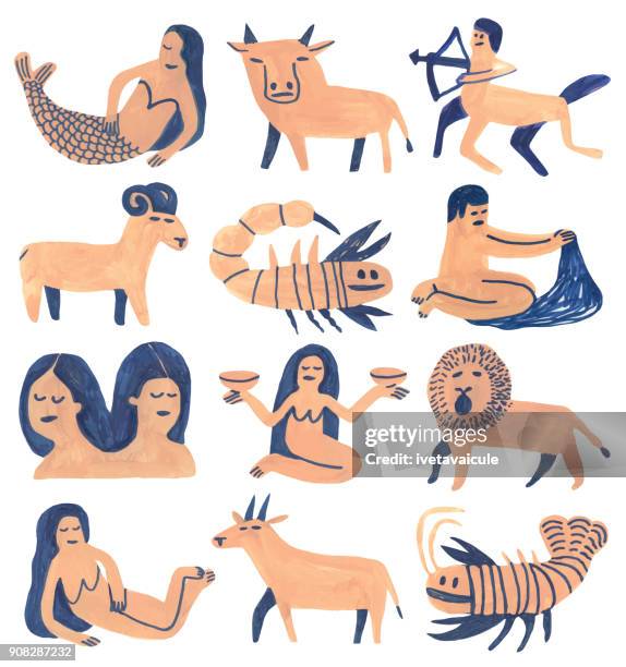 stockillustraties, clipart, cartoons en iconen met set van astrologie tekenen - zodiac