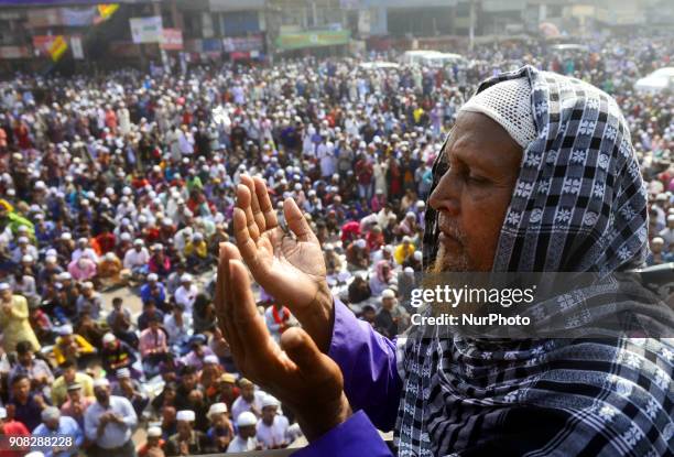 Devotees join the concluding prayer at the second phase of Bishwa Ijtema at Tongi, on the outskirts of Dhaka, Bangladesh, on Sunday morning, 21...