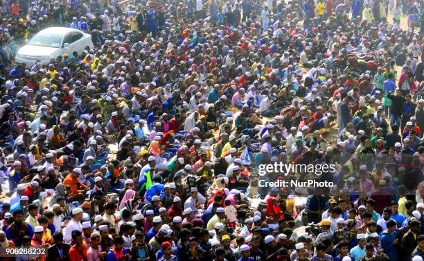 Devotees join the concluding prayer at the second phase of Bishwa Ijtema at Tongi, on the outskirts of Dhaka, Bangladesh, on Sunday morning, 21...