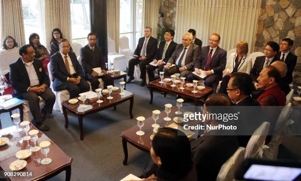 Foreign minister AH Mahmood Ali briefs diplomats stationed in Dhaka on Rohingya issue at state guest house Padma in Dhaka, Bangladesh on 21 January...