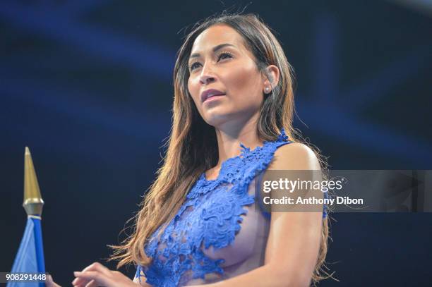 Ring girl during the Main Event 5 in Salle Marcel Cerdan, on January 19, 2018 in Paris, France.