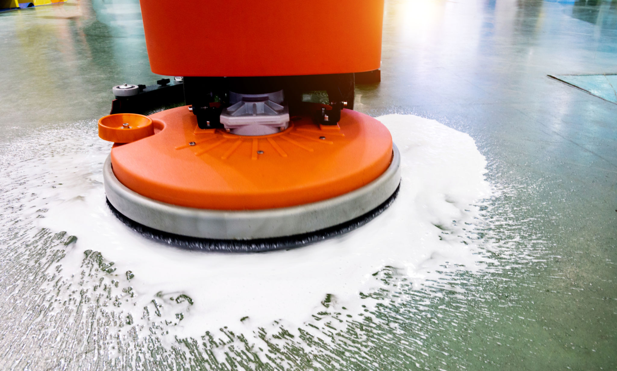 Cleaning floor with buffing machine Cleaning floor with buffing machine