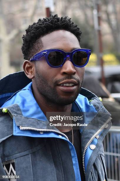 Tinie Tempah is seen arriving at Lanvin fashion show during the Paris Fashion Week - Menswear Fall Winter 2018/2019 on January 21, 2018 in Paris,...