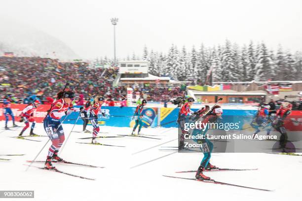 Anais Chevalier of France competes, Synnoeve Solemdal of Norway competes, Tiril Eckhoff of Norway competes, Marte Olsbu of Norway during the IBU...