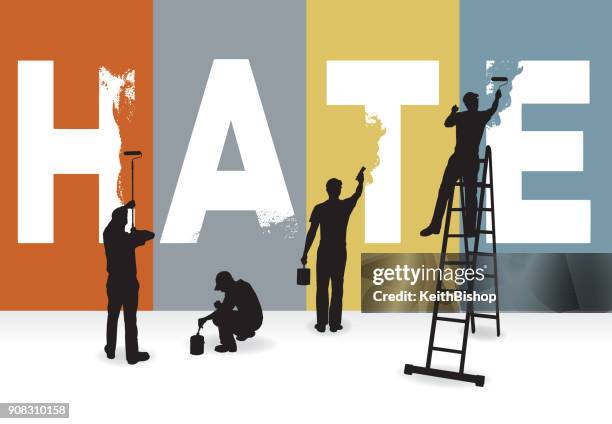 stockillustraties, clipart, cartoons en iconen met uitroeien van haat, racisme, vooroordelen concept afbeelding, billboard - woedend