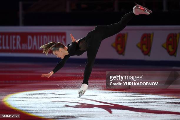 Belgium's Loena Hendrickx performs during the Gala Exhibition at the ISU European Figure Skating Championships in Moscow on January 21, 2018. / AFP...