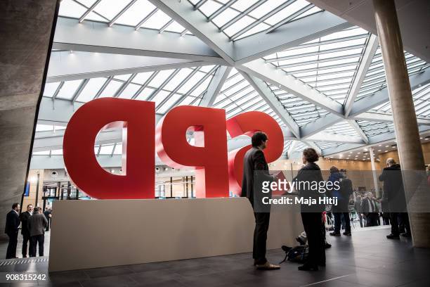 Delegates of Germany's social democratic SPD stand at the SPD federal congress on January 21, 2018 in Bonn, Germany. The SPD is holding the congress...