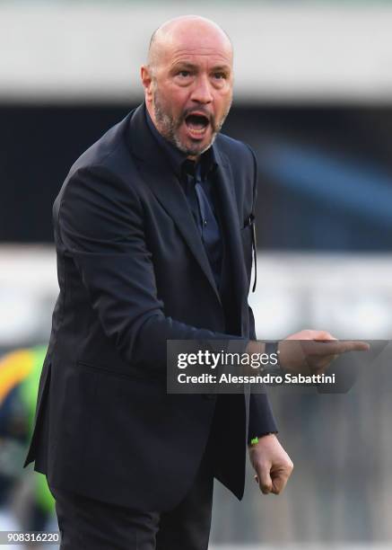 Head coach Walter Zenga of FC Crotone gestures during the serie A match between Hellas Verona FC and FC Crotone at Stadio Marc'Antonio Bentegodi on...