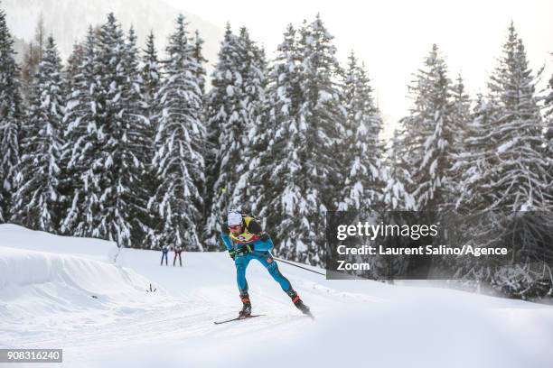 Martin Fourcade of France takes 1st place during the IBU Biathlon World Cup Men's and Women's Mass Start on January 21, 2018 in Antholz-Anterselva,...