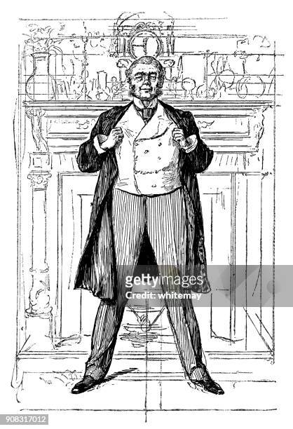 zuversichtlich viktorianischen gentleman steht vor seinem kamin - mittelstand stock-grafiken, -clipart, -cartoons und -symbole