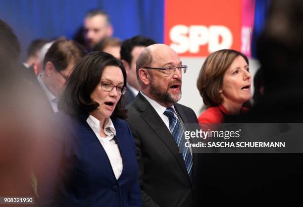Martin Schulz , leader of Germany's social democratic SPD party, SPD parliamentary group leader Andrea Nahles and Rhineland-Palatinate's State...