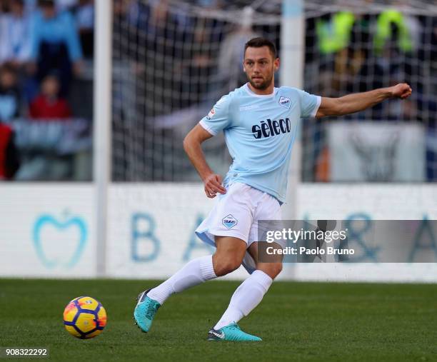 Stefan De Vrij of SS Lazio in action during the Serie A match between SS Lazio and AC Chievo Verona at Stadio Olimpico on January 21, 2018 in Rome,...