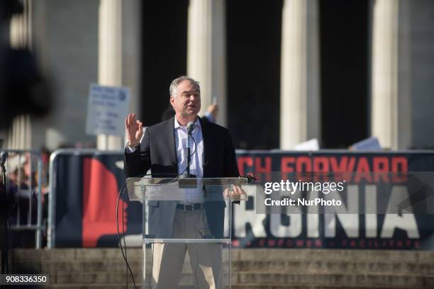 Senator Tim Kaine speaks to the Women's March in Washington DC, January 20th, 2018. The Women's March returns to Washington D.C. For the second year,...