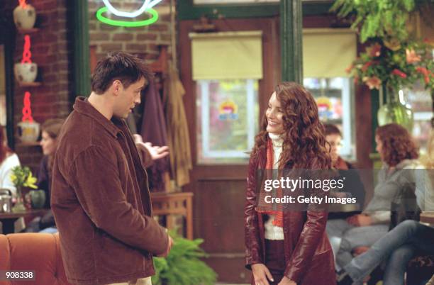 Actors Matt LeBlanc as Joey Tribbiani, Kristin Davis as Erin star in NBC's comedy series "Friends" episode "The One With Ross's Library Book." Does...