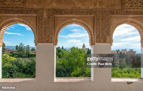 ancient arabic fortress of alhambra, granada, spain - alcazaba of alhambra stock pictures, royalty-free photos & images