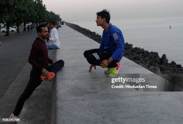 Indian runner practice at Nariman Point a day before Mumbai Marathon on January 20, 2018 in Mumbai, India.