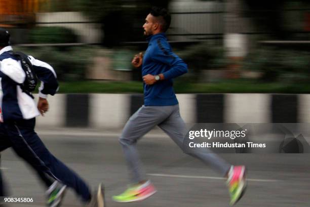 Indian professional runner practice at Nariman Point a day before Mumbai Marathon on January 20, 2018 in Mumbai, India.