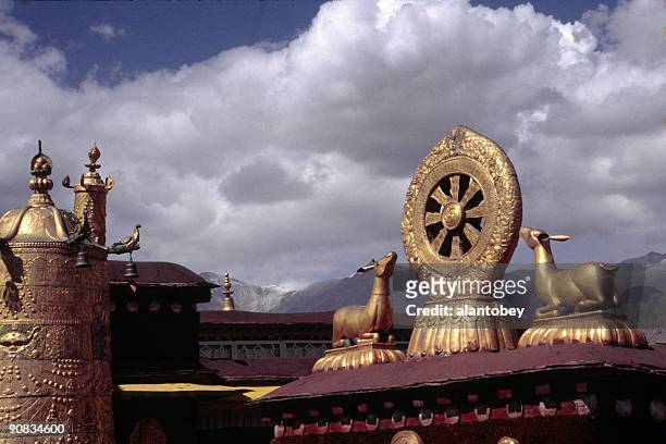 wheel of life atop jokhang temple, lhasa, tibet - dharma wheel stockfoto's en -beelden