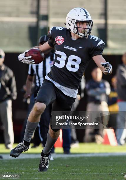 National Team defensive back Troy Apke from Penn State Nittany Lions returns an interception for 56 yards in the fourth quarter of a game against the...