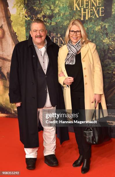 Joseph Hannesschlaeger and his partner Bettina Geyerduring the 'Die kleine Hexe' premiere at Mathaeser Filmpalast on January 21, 2018 in Munich,...