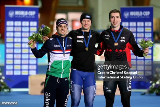 Jan Smeekens of the Netherlands poses during the medal ceremony after winning the 2nd place , Havard Holmefjord Lorentzen of Norway poses during the...
