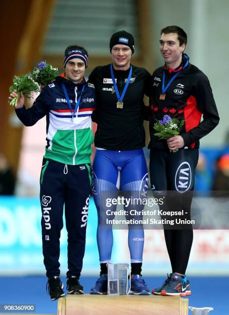 Jan Smeekens of the Netherlands poses during the medal ceremony after winning the 2nd place , Havard Holmefjord Lorentzen of Norway poses during the...