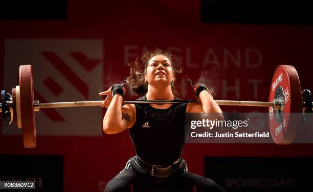 Katey Bird competes in the Womens 69kg English Weightlifting Championships on January 21, 2018 in Milton Keynes, England.