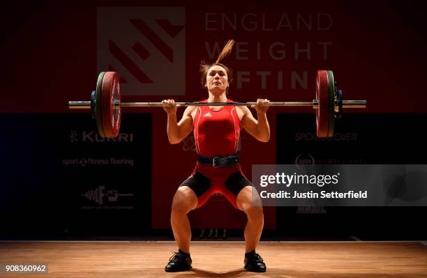 Isabel Murphy competes in the Womens 69kg English Weightlifting Championships on January 21, 2018 in Milton Keynes, England.