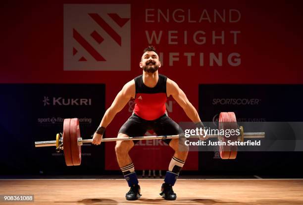 Jack Dobson competes in the 85 kg class English Weightlifting Championships on January 21, 2018 in Milton Keynes, England.