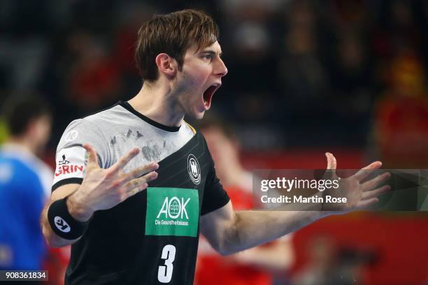 Uwe Gensheimer of Germany reacts during the Men's Handball European Championship main round group 2 match between Germany and Denmark at Varazdin...