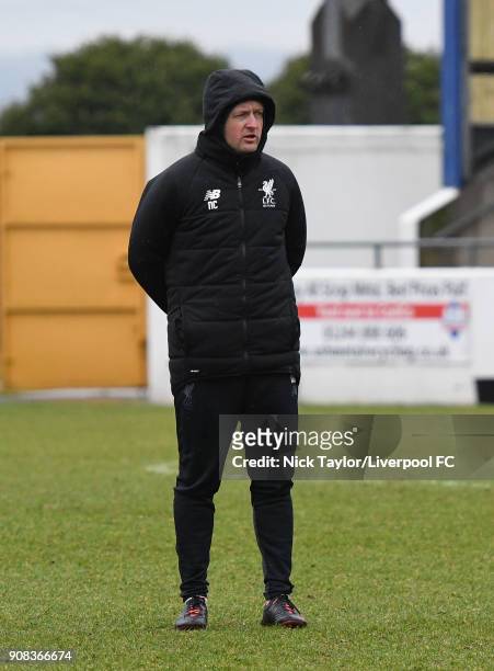 Liverpool U23 manager Neil Critchley during the Liverpool U23 v Charlton Athletic U23 Premier League Cup game at The Swansway Chester Stadium on...