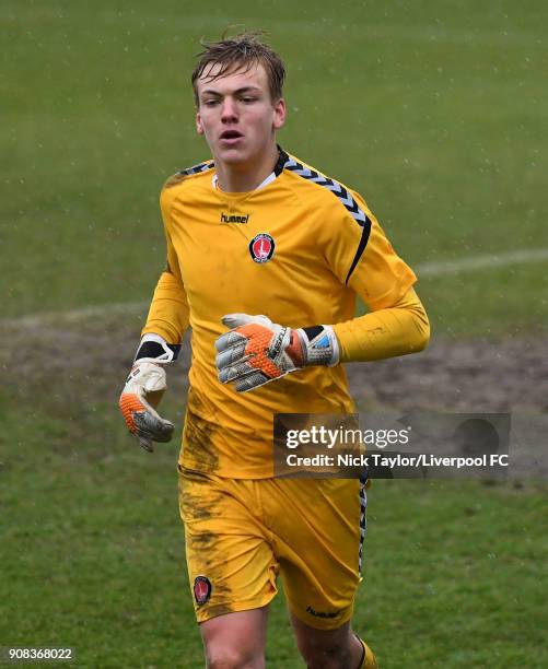 Ashley Maynard-Brewer of Charlton Athletic in action during the Liverpool U23 v Charlton Athletic U23 Premier League Cup game at The Swansway Chester...