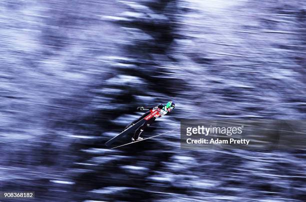 Andreas Wellinger of Slovenia soars through the air during his first competition jump of the Flying Hill Team competition of the Ski Flying World...