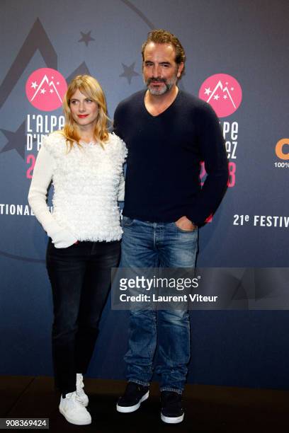 Actress Melanie Laurent and Actor Jean Dujardin Attend "Le Retour du Heros" Premiere during the 21st Alpe D'Huez Comedy Film Festival on January 20,...
