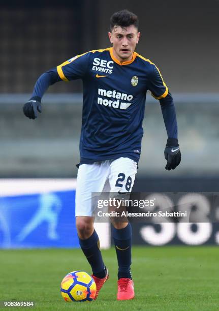 Alex Ferrari of Hellas Verona in action during the serie A match between Hellas Verona FC and FC Crotone at Stadio Marc'Antonio Bentegodi on January...