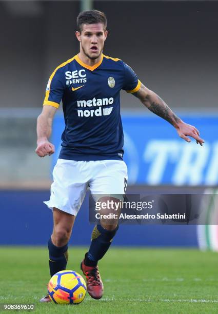 Bruno Petkovic of Hellas Verona in action during the serie A match between Hellas Verona FC and FC Crotone at Stadio Marc'Antonio Bentegodi on...