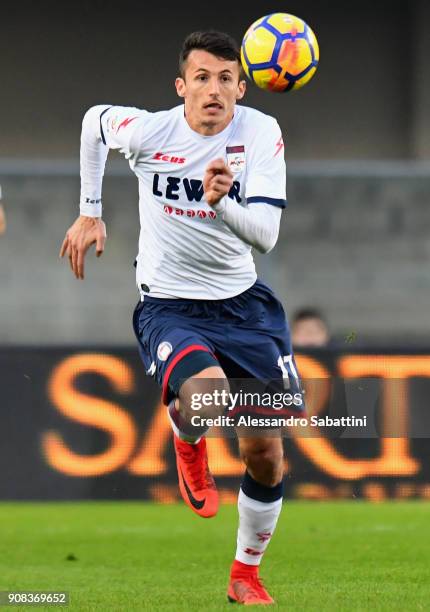 Ante Budimir of FC Crotone in action during the serie A match between Hellas Verona FC and FC Crotone at Stadio Marc'Antonio Bentegodi on January 21,...