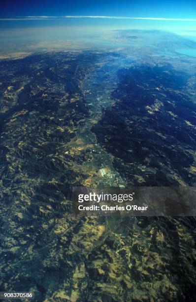 high altitude aerial of napa valley - san pablo bay ストックフォトと画像