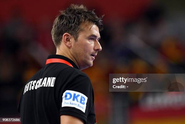 Geermany's head coach Christian Prokop looks on during the group II match of the Men's 2018 EHF European Handball Championship between Germany and...