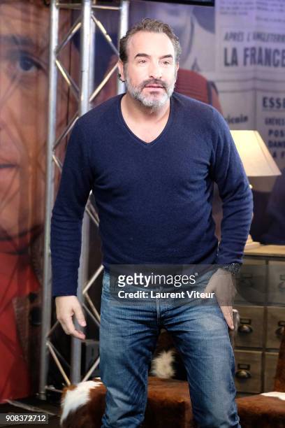 Actor Jean Dujardin Poses for "Le Retour du Heros" Photocall during the 21st Alpe D'Huez Comedy Film Festival on January 20, 2018 in Alpe d'Huez,...
