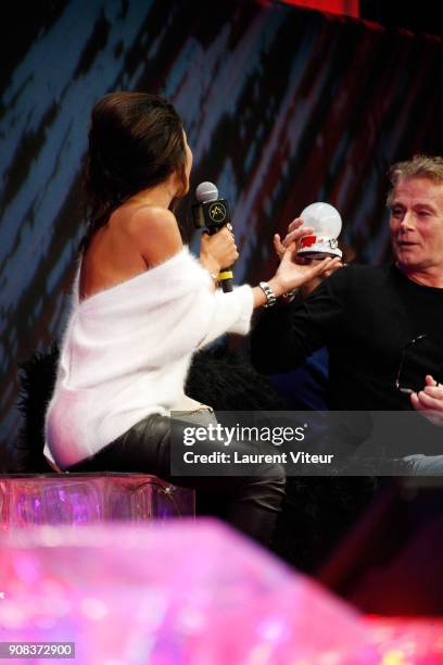 Actress Reem Kherici and Actor Franck Dubosc attend Closing Ceremony during the 21st Alpe D'Huez Comedy Film Festival on January 20, 2018 in Alpe...