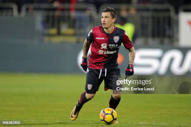 Fabio Pisacane of Cagliari in action during the serie A match between Cagliari Calcio and AC Milan at Stadio Sant'Elia on January 21, 2018 in...