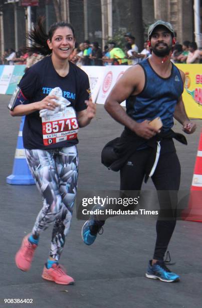 Bollywood actor Kajal Agarwal during the Tata Mumbai Marathon 2018 at CSMT on January 21, 2018 in Mumbai, India.