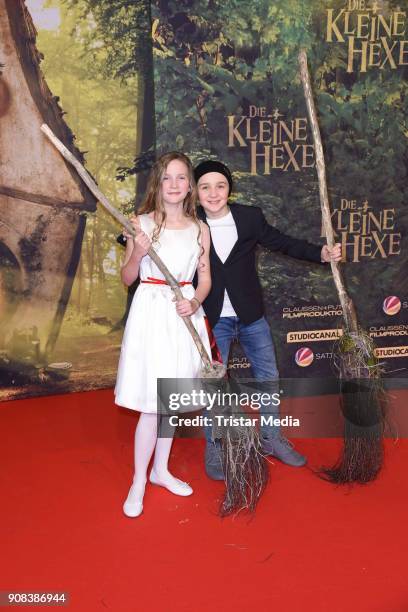 Luis Vorbach and Momo Beier attend the 'Die kleine Hexe' Premiere at Mathaeser Filmpalast on January 21, 2018 in Munich, Germany.