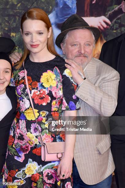 Karoline Herfurth and Axel Prahl attend the 'Die kleine Hexe' Premiere at Mathaeser Filmpalast on January 21, 2018 in Munich, Germany.