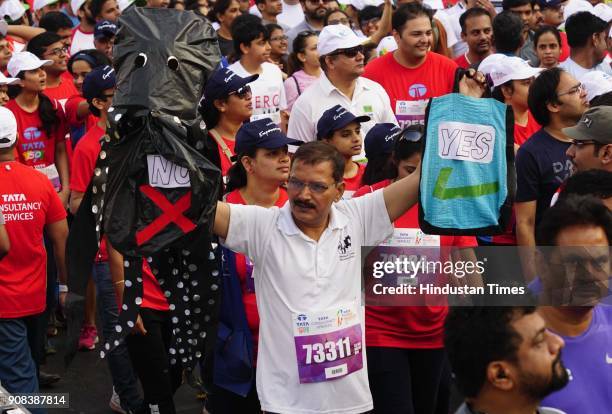 People participate during Tata Mumbai Marathon 2018 on January 21, 2018 in Mumbai, India.