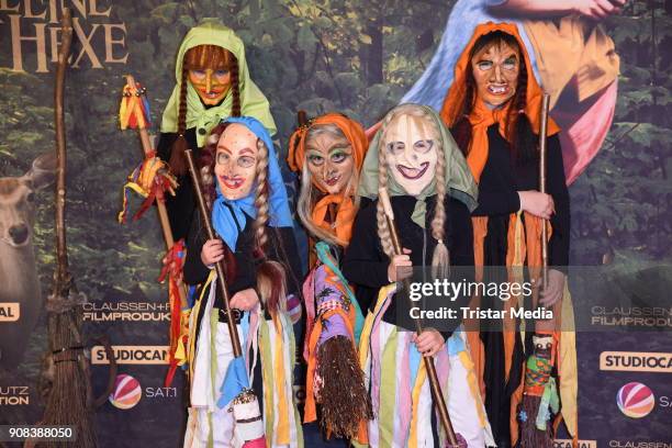 Little witches attend the 'Die kleine Hexe' Premiere at Mathaeser Filmpalast on January 21, 2018 in Munich, Germany.