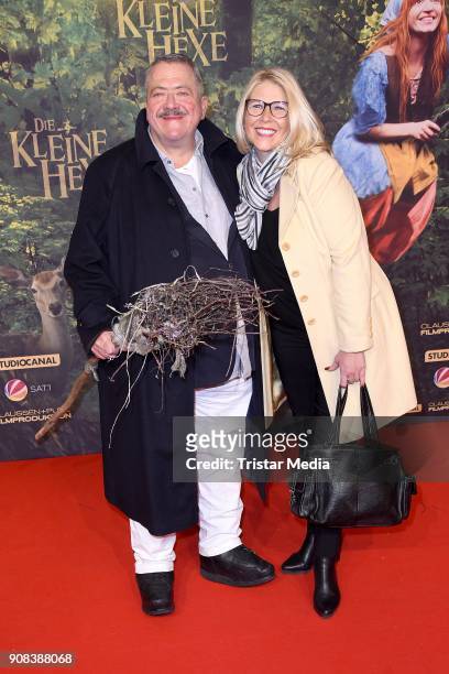 Joseph Hannesschlaeger and his girlfriend Bettina Geyer attend the 'Die kleine Hexe' Premiere at Mathaeser Filmpalast on January 21, 2018 in Munich,...