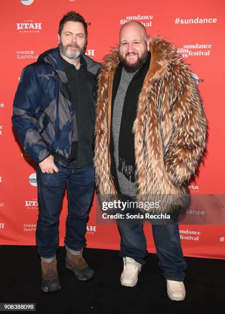 Actors Nick Offerman and Stephen Kramer Glickman attend the "White Fang" And "Hedgehog's Home" Premieres during the 2018 Sundance Film Festival at...