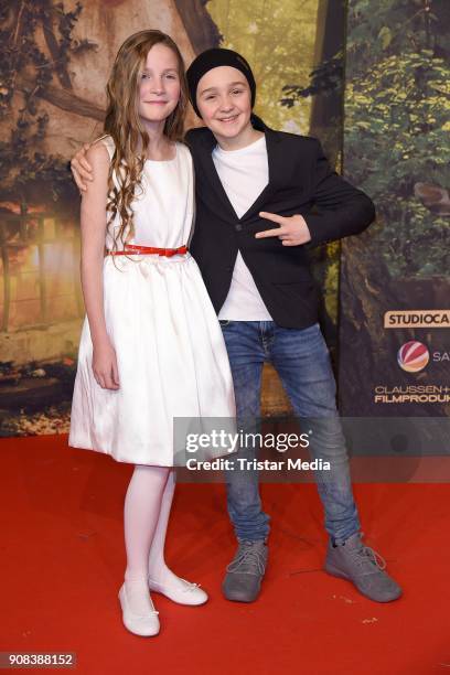 Luis Vorbach and Momo Beier attend the 'Die kleine Hexe' Premiere at Mathaeser Filmpalast on January 21, 2018 in Munich, Germany.